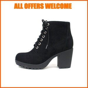 Lug Sole Chunky Heel Combat Ankle Bootie with Side Zipper